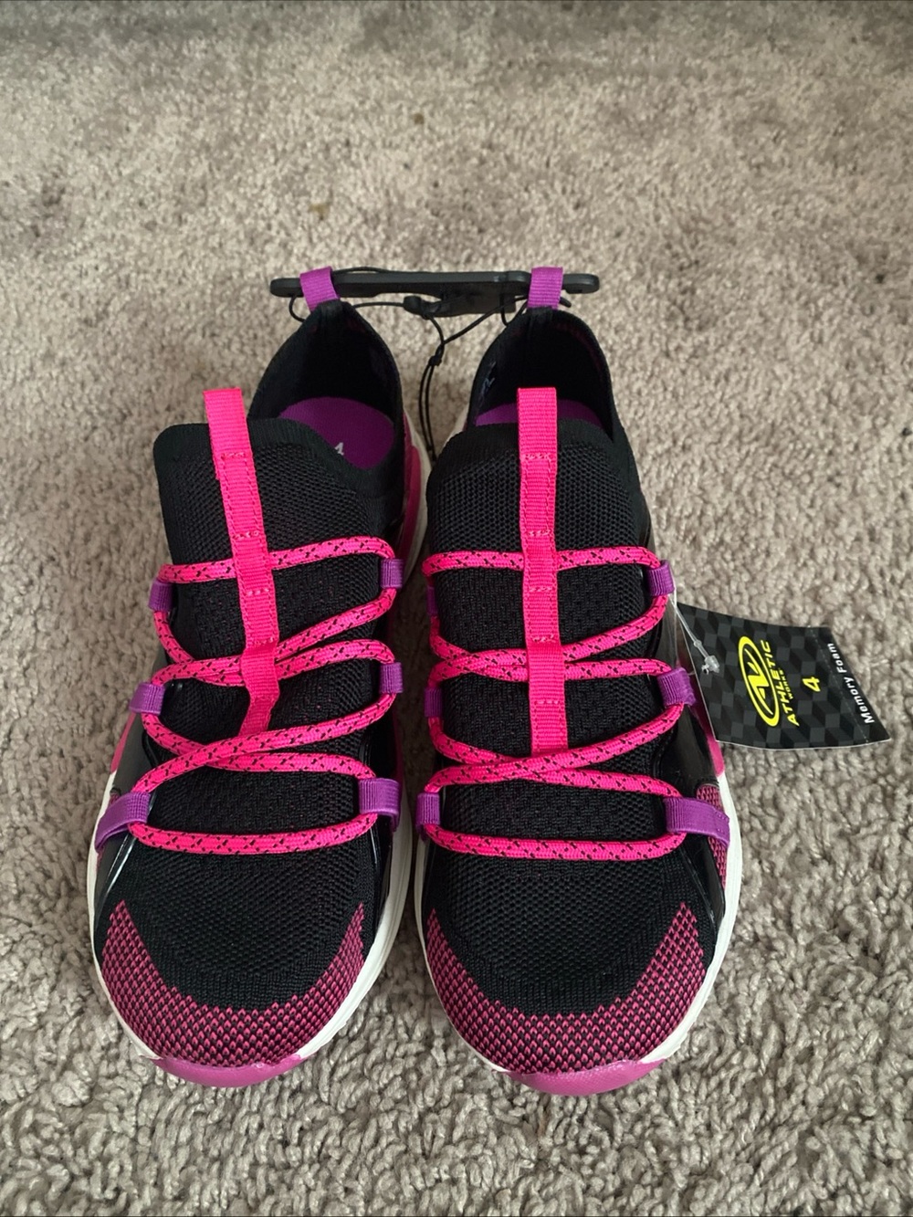 NWT Athletic Works Black Sneakers with Pink and Purple Accents size 4